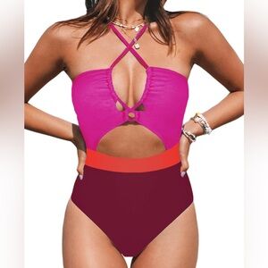 Cupshe Pink and Burgundy One Piece Swimsuit